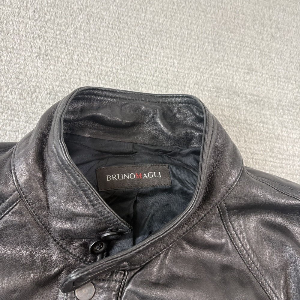 Bruno Magli Italian Black Buttery Leather Bomber Jacket Mens US 44 Capsule - Picture 3 of 11